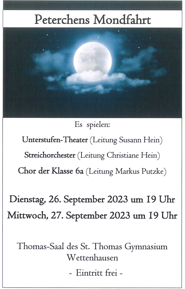 Einladung zum Unterstufentheater "Peterchens Mondfahrt"